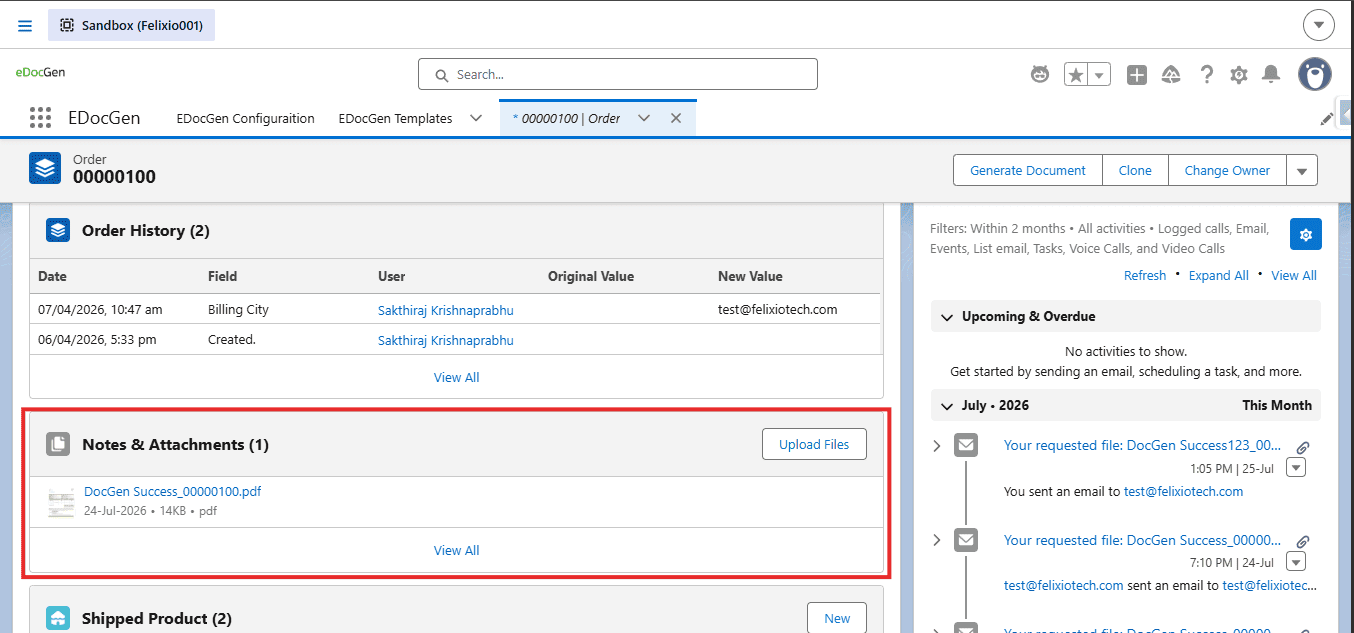 Generated file attached on the Salesforce record